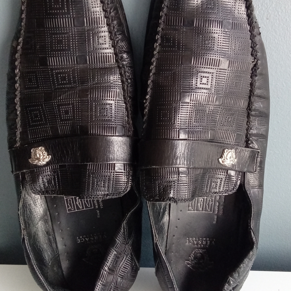 Gianni Versace Signature Black Leather Medusa Loafers Men‎ Size 46